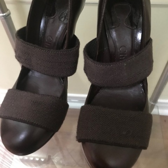Chloé Platform Leather Heels Round Toe Elastic Platform Minimalist Shoes Rare - Picture 5 of 12